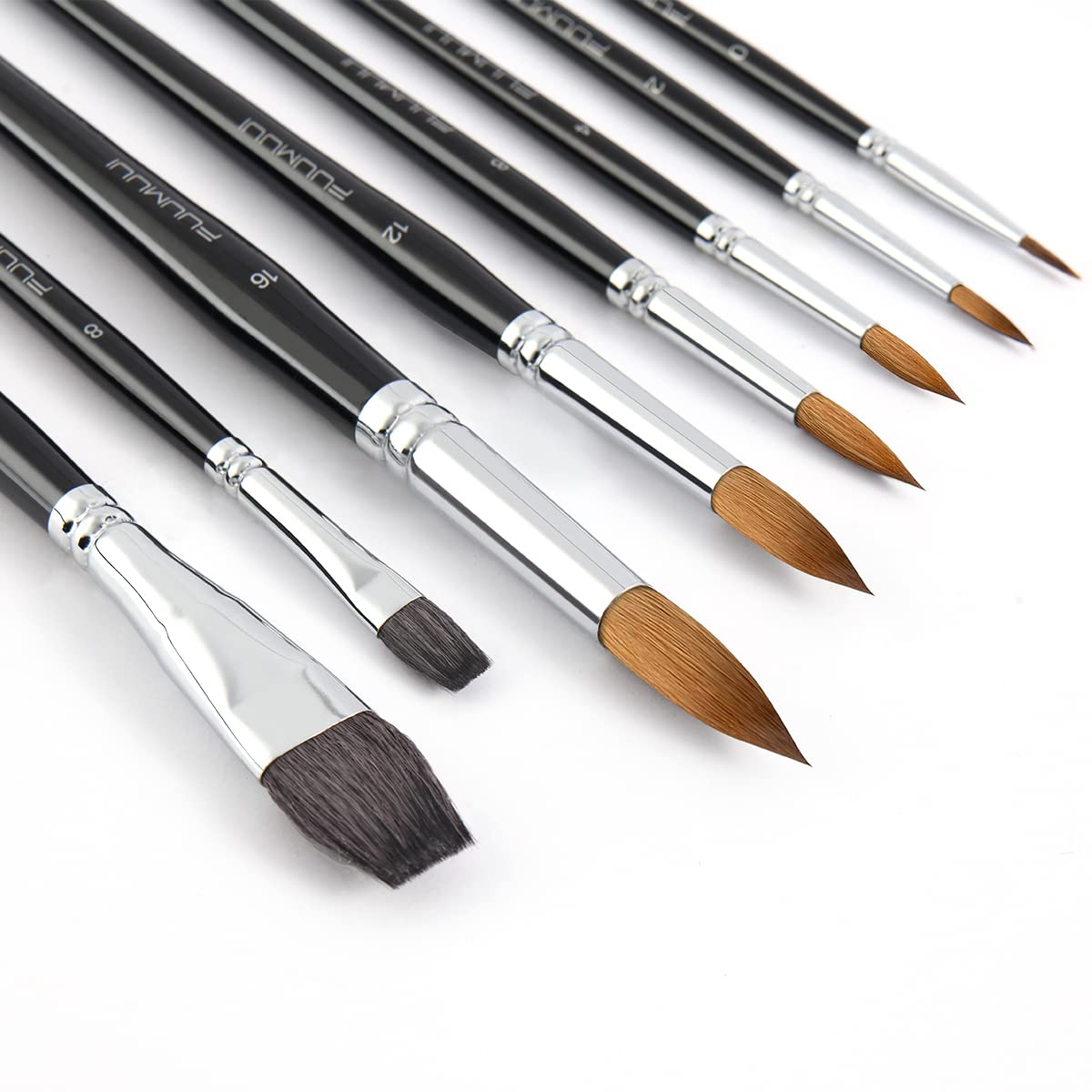 Sable Watercolour Brushes, 8PCS Kolinsky Sable & Squirrel Hair Flat Wash Brushes, Enhanced Color Holding Capacity for Watercolour, Gouache & Inks Painting