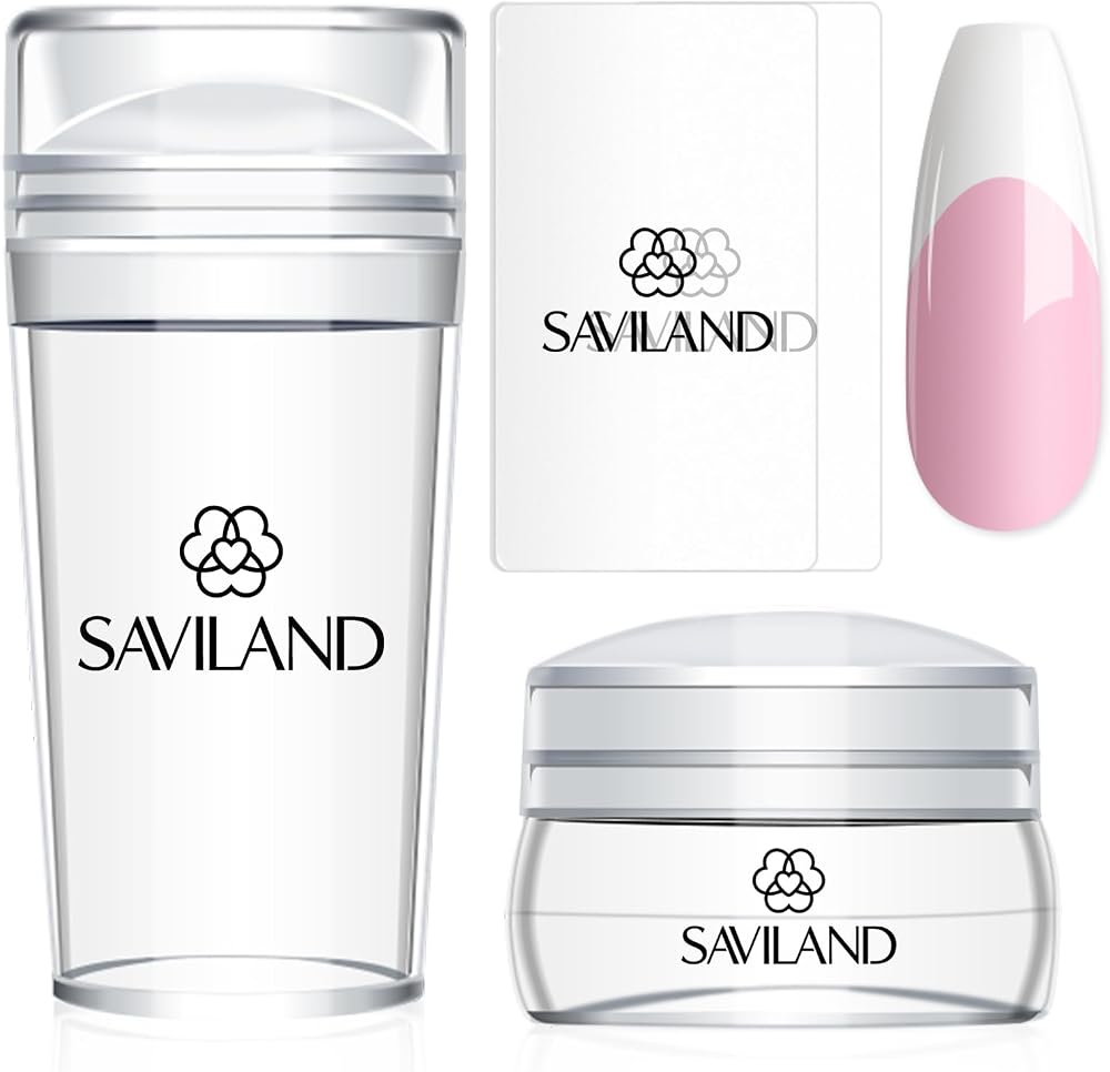 SAVILAND French Tip Tool Silicone Nail Stamper 4PCS | Long & Short Silicone Nail Stamp with Scrapers, Fast Easy French Nails,