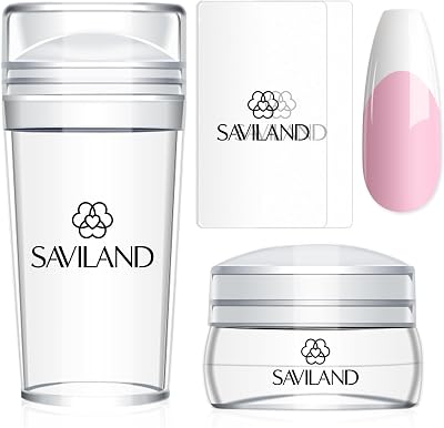 Saviland 4PC Jelly Nail Stamper Kit Clear Silicone Stamper French Manicure DIY