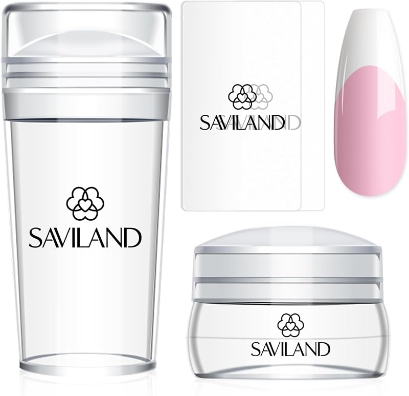 Saviland 4PC Jelly Nail Stamper Kit Clear Silicone Stamper French Manicure DIY