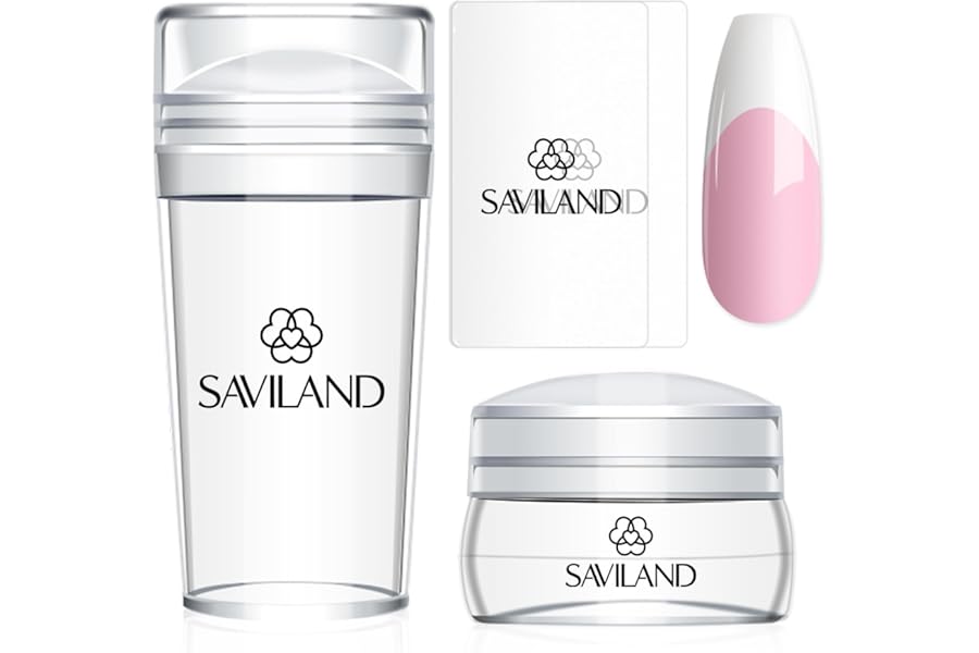SAVILAND French Tip Nail Stamp – 4PCS Nail Art Stamper Kit Clear Silicone Nails Stamping Long & Short Jelly Stamper with Scrapers Nails Stamper Kit for French Manicure Home DIY Salon