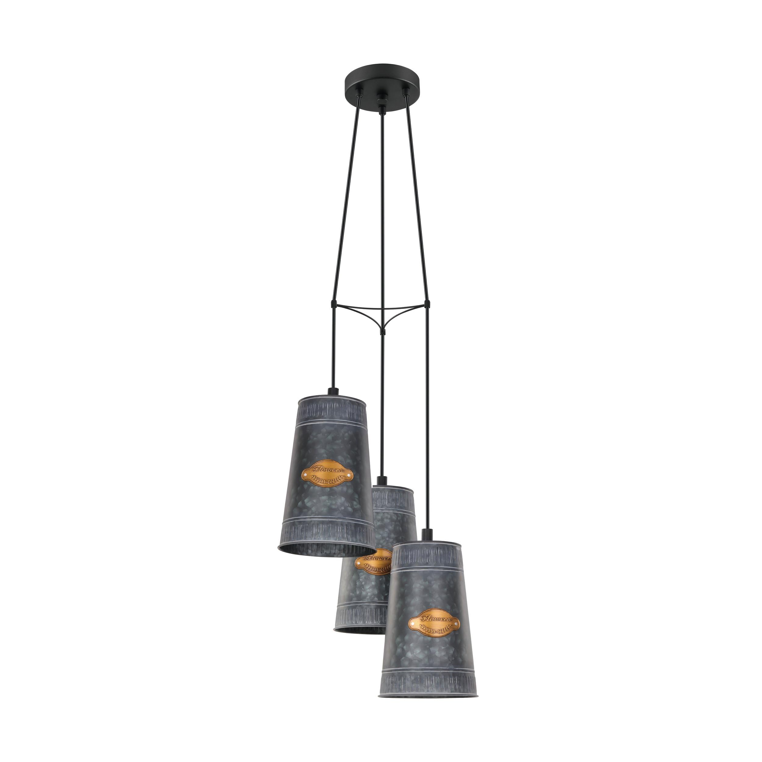 EGLO Honeybourne Pendant Light, 3-Bulb Vintage Industrial Retro Pendant Light Made of Galvanised Steel Antique Gold Black Dining Table Lamp Living Room Lamp Hanging with E27 Socket