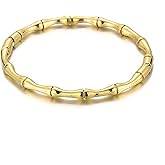 ChungLong0593 Classic Stainless Steel Bamboo Open Clasp Gold Plain Circle Bracelet Unisex Fashion Wrist Jewelry Gift