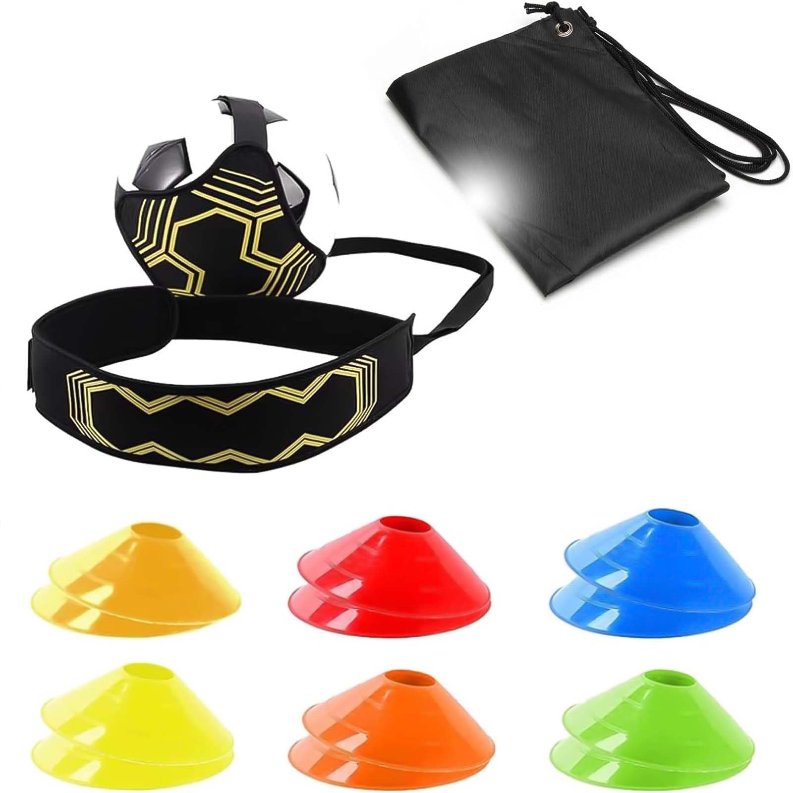 Football Training Equipment Belt Trainer Soccer Kick Trainer Keepy Uppy, Fit For Size #3#4#5 With Marker Cones & Carry Stand And Drawstring Backpack (Kick Trainer+10pcs merkers cones +Backpack)