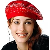 Winter Warm Rhinestone Beret Hats for Women 2 Layers Wool French Knit Cap Lady