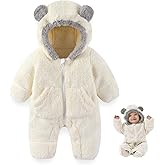 AiWMGL Newborn Baby Bear Outfit Suit With Fold-Over Mittens Footies Girls Boys Winter Fleece Clothes Hooded Romper Snowsuit