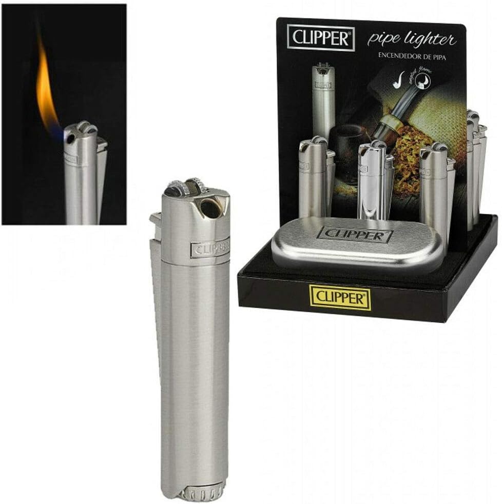 Clipper Classic Metal Flint Pipe Lighter Matt Silver Amazon.co.uk