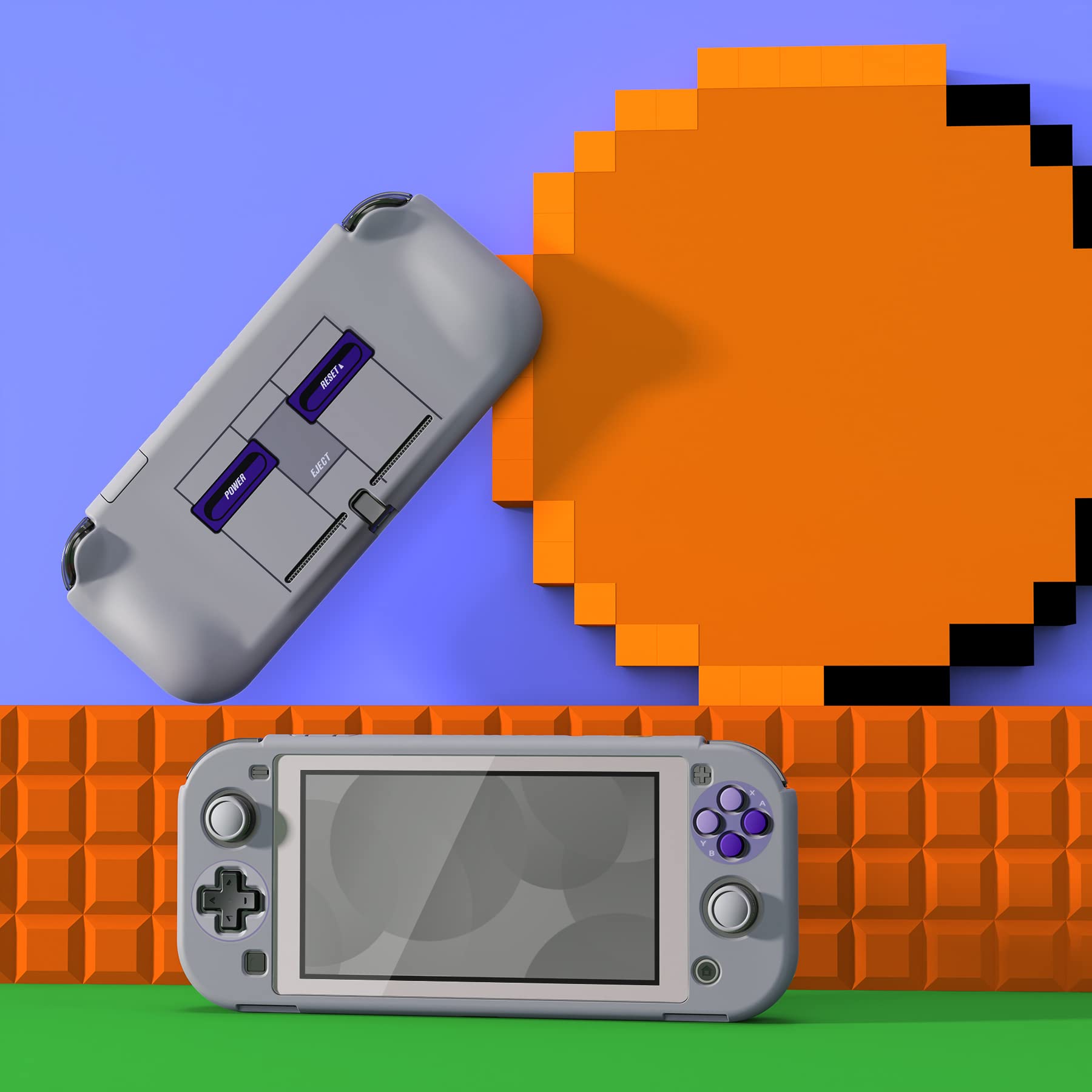 PlayVital ZealProtect Protective Case for Nintendo Switch Lite, Hard Shell Ergonomic Grip Cover for Nintendo Switch Lite w/Screen Protector & Thumb Grip Caps & Button Caps - Classics SNES Style