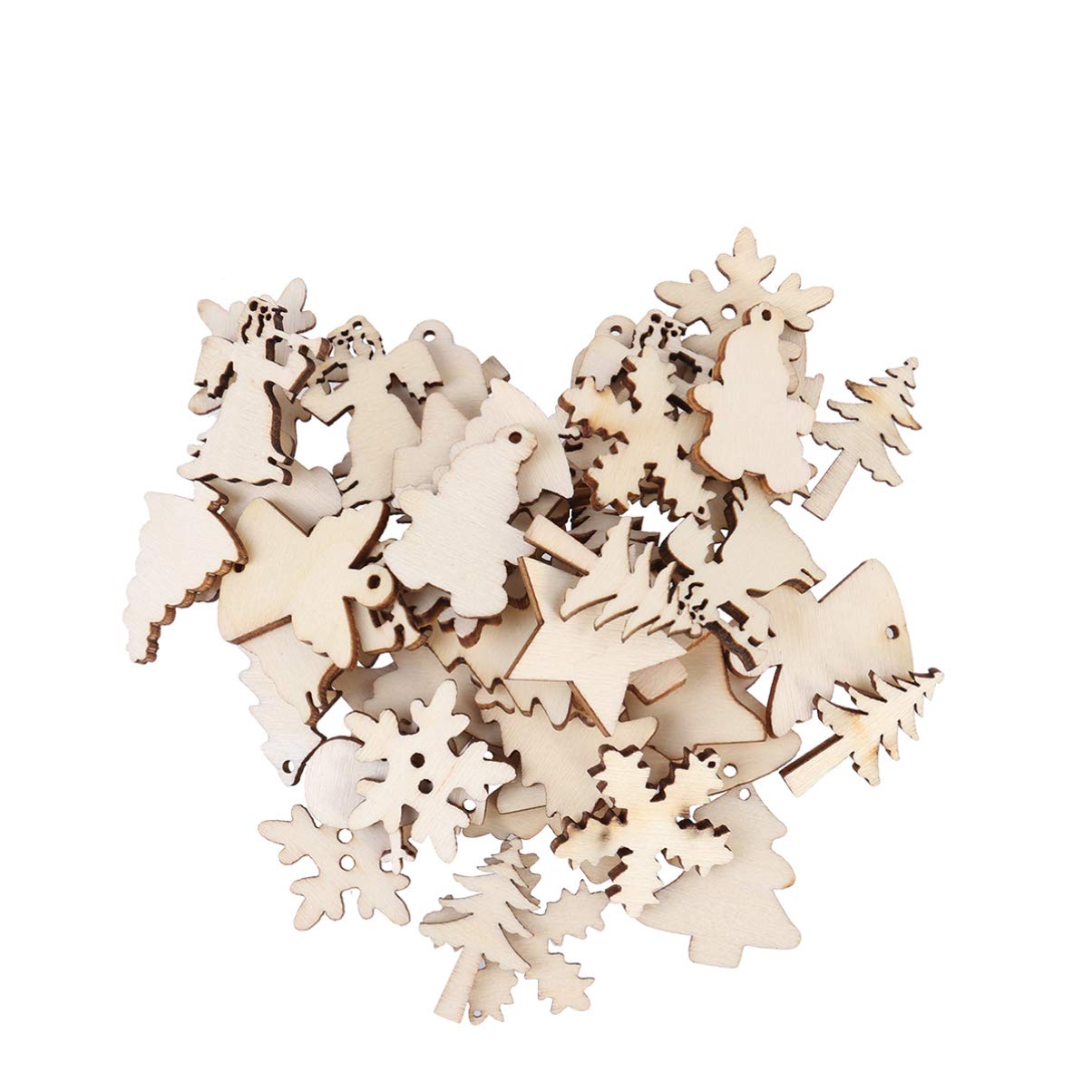 PRETYZOOM 50Pcs Christmas Wooden Slices Embellishments Hanging Ornaments Wood Crafts Xmas Tree Decoration (Christmas Tree Snowman Snowflake)