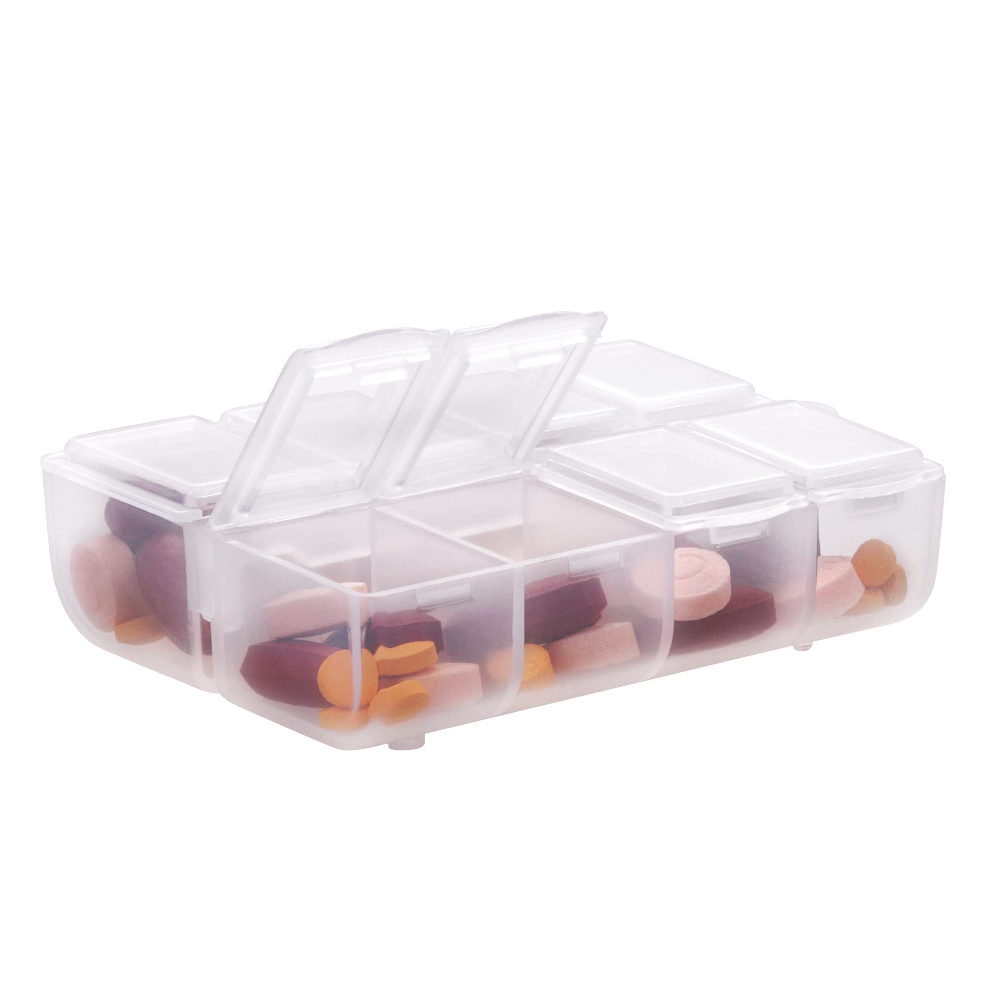 kwmobile 8-Compartment Pill Case - Pill Box Pill Organizer Pills Container Portable Holder 3" x 2-1/2" (75mm x 63mm) - Matte Transparent
