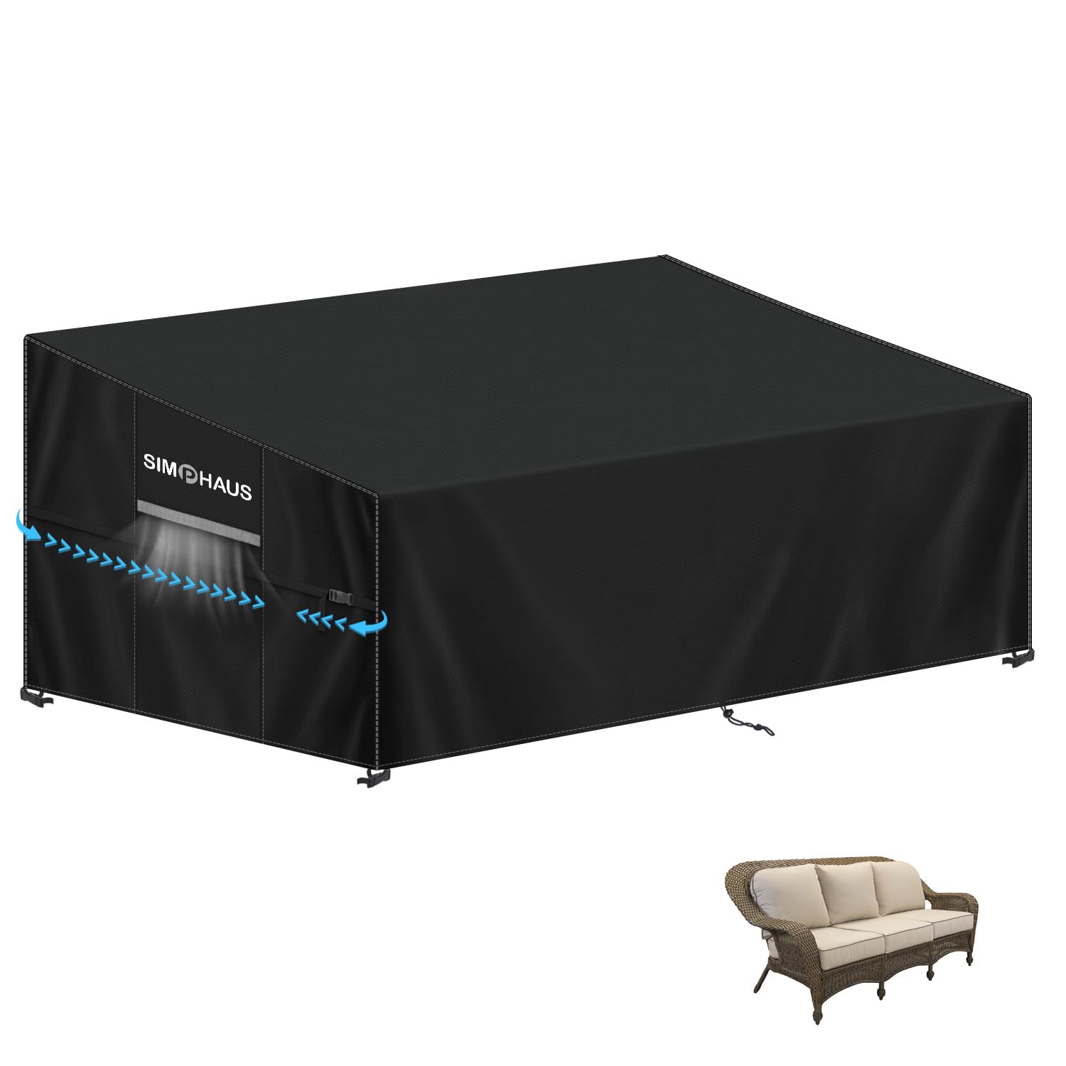SIMPHAUS Patio Sofa Covers Waterproof,3 Seater Sofa Cover for Garden Furniture Covers for Outdoor Corner Sofa Garden Cover,420D Heavy Duty Oxford Fabric with Air Vents 205x99x89/61cm
