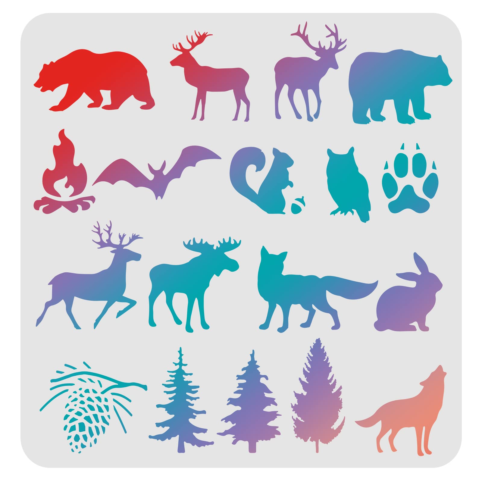 FINGERINSPIRE Animal Stencils Template 30 x 30 cm Plastic Forest Animals Drawing Painting Stencils Bear, Deer, Wolf, Pine Pattern Reusable Stencils for Painting on Wood, Wall