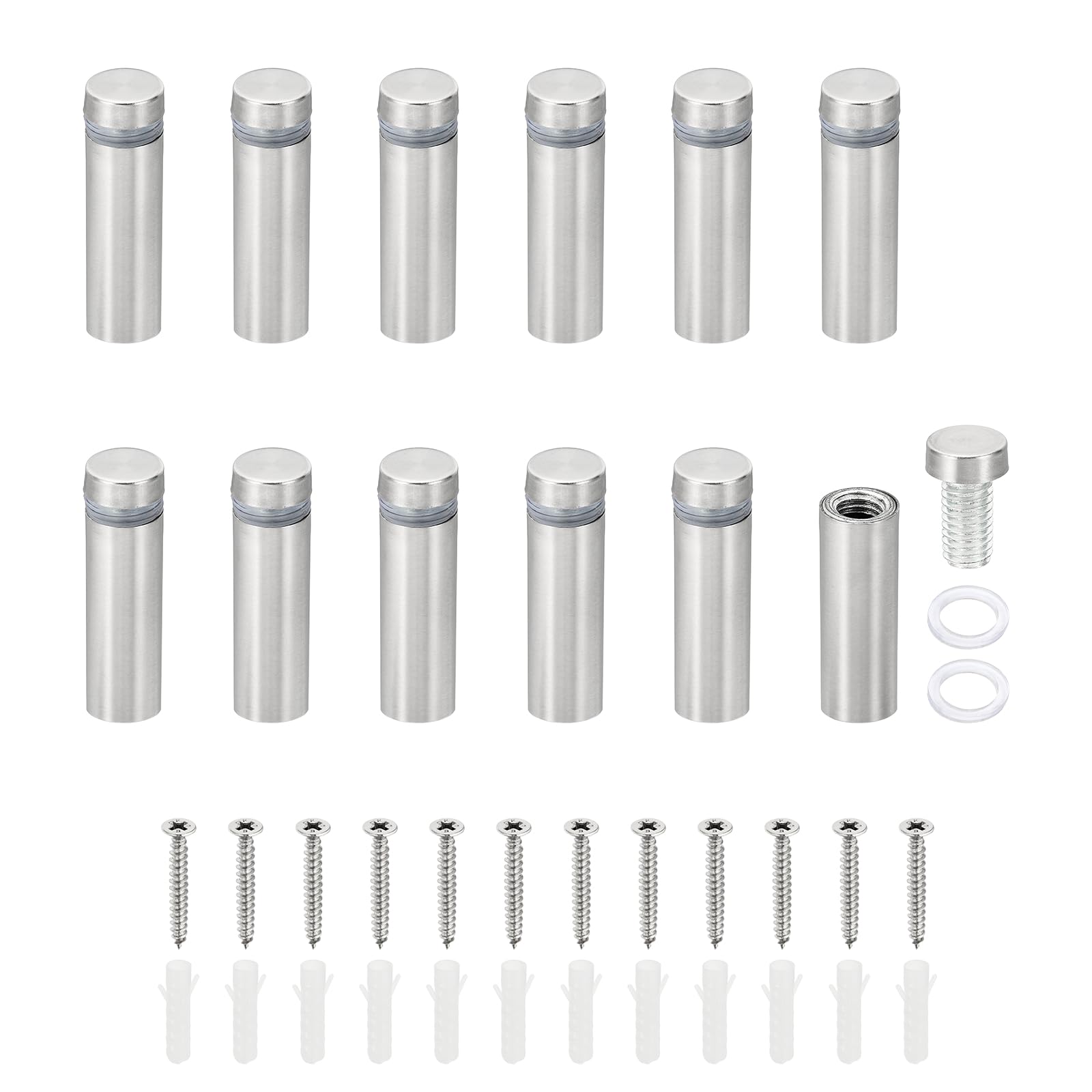 PATIKIL 1/2 x 1.6 inch Sign Standoff Screws, 12 Set Stainless Steel Wall Standoff Mounting Hardware Advertising Glass Nail for Hanging Acrylic Picture Frame Acrylic Panel, Silver