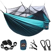AnorTrek Camping Hammock with Mosquito Net, Double & Single Lightweight Portable Hammocks with Tree Straps, Parachute Hammock