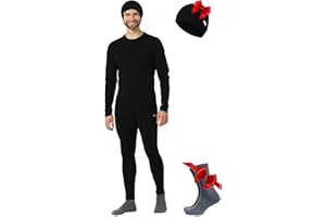 Merino.tech Merino Wool Base Layer Mens Set + Beanie - Midweight Merino Wool Mens Thermal Underwear Set Top, Bottom