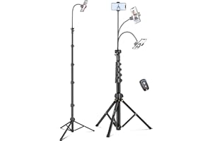 Nineigh Phone Tripod, 85" Tripod for Cell Phone iPhone with Gooseneck, Aluminum Tripods Stand for Video Recording Photo Vlog, Travel Cellphone Tripod with Remote Compatible with iPhone Android