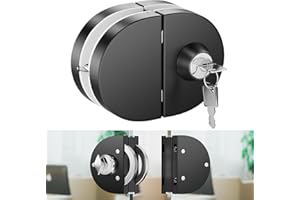 Ranbo Frameless Double-Sided Glass Door Lock,Clamp-On No-Drill,304 Stainless Steel,for 3/8"–1/2"(10–12mm) Sliding Door—for Office,Storefront,3 Keys,Matte Black—Double Swing Door Floor Lock Required
