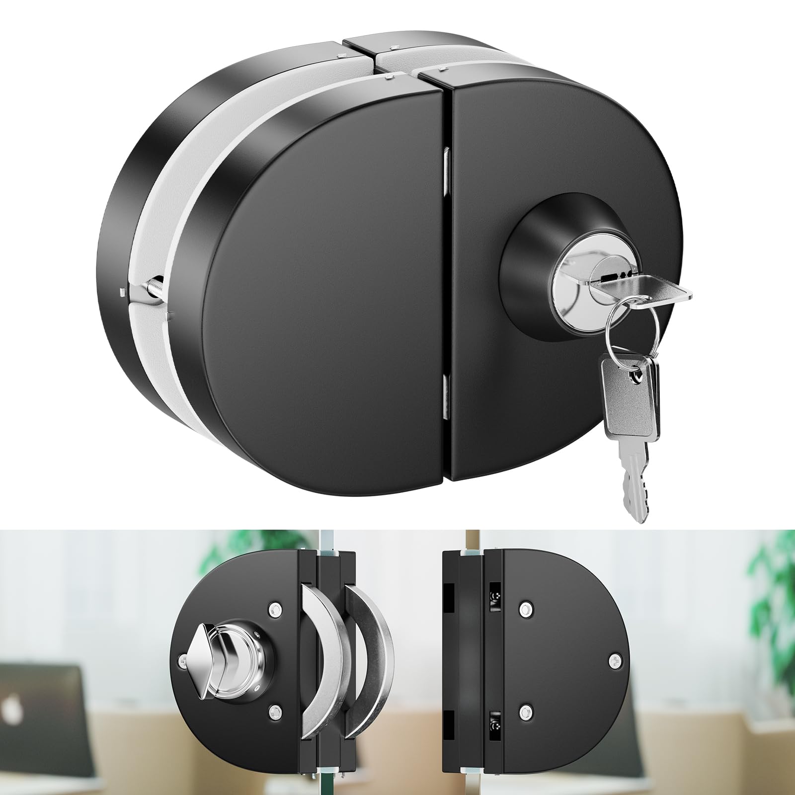 Ranbo Frameless Double-Sided Glass Door Lock, No-Drill, 304 Stainless Steel, Suitable for 3/8''-1/2''(10mm-12mm) Sliding Glass Doors, Office Doors, Commercial Doors, Includes 3 Keys, Black. — image 1
