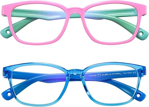 Amazon Com Ahxll Kids Blue Light Blocking Glasses 2 Pack Anti Eyestrain Uv Protection Computer Gaming Tv Phone Glasses For Boys Girls Age 3 9 Pink Green Transparent Blue Computers Accessories