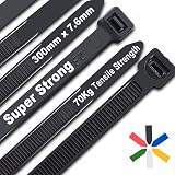JQKX Cable Ties Black 300mm 7.6mm 70kg UL PA66 100pcs UV Resistant Heavy Duty view 8