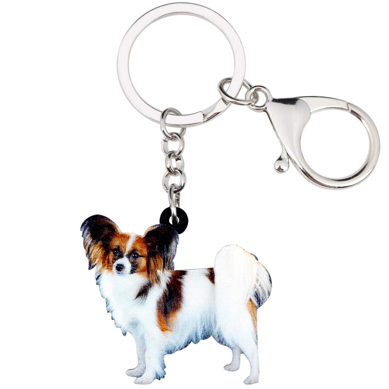 WEVENI Acrylic Papillon Dog Keychain Accessories For Women Girls Handbag Car Wallet Charms (Brown)