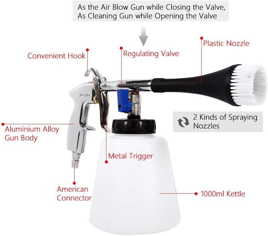 Cretee 1L Car Cleaning Gun Foamaster Washing Cleaner Kit with 2 Set Nozzle Sprayer Connector(8 Atmospheric Pressure Needed): Automotive