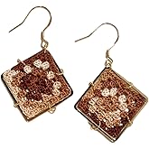 Higge Handmade Micro Crochet Granny Square Drop Dangle Earrings Earrings S925 Sterling Silver Everyday Earrings Gift for Women