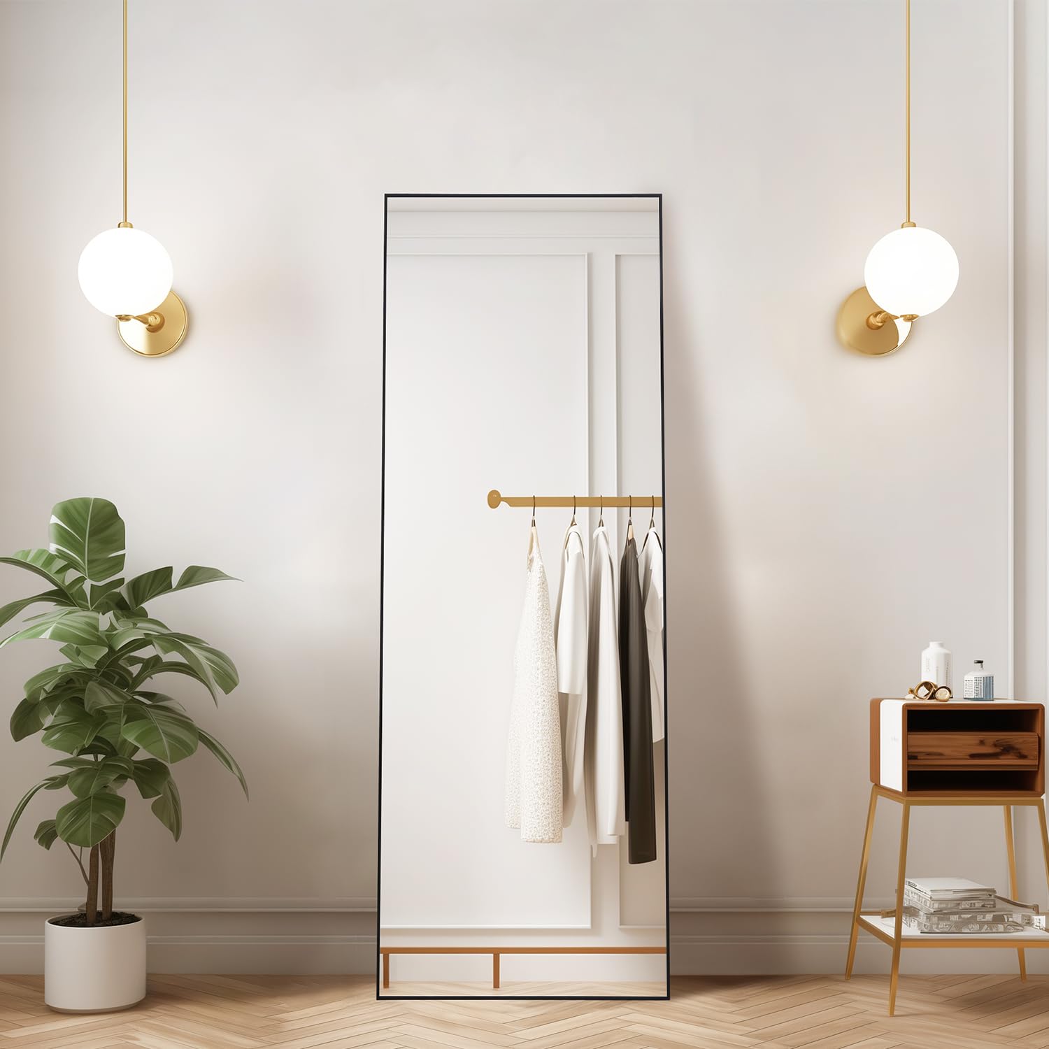Photo 1 of Full Length Big Mirror, 65x24" Rectangle Wall Mirror for Bedroom, Black Standing Floor Mirror, Full Body Tempered Glass Vanity Mirror with Aluminum Frame for Entryway, Living Room, Bathroom Décor