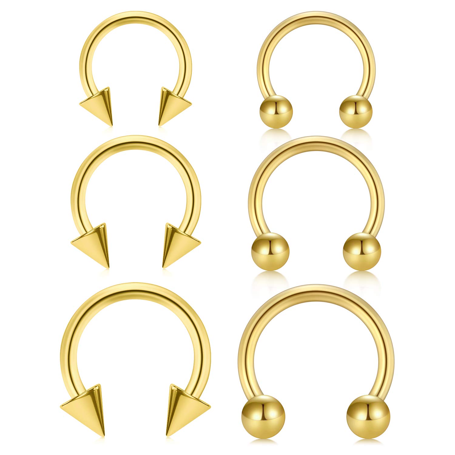 Longita 6PCS 16G Stainless Steel Horseshoe Nose Hoop Rings Eyebrow Lip Ear Rings Tragus Earrings Septum Piercing Ear Helix Cartilage Daith Conch Body Piercing Jewellery Dia 8-12mm-Gold