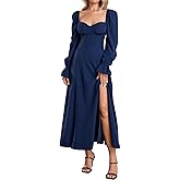 JKMNAO Women High Slit Long Sleeve Maxi Dress Fall Wedding Guest Sweetheart Neckline Casual Long Dresses