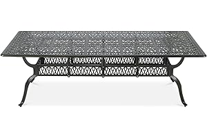 VIVIJASON 94.5" Patio Dining Table for 8-10 People, Large Rectangle Cast Aluminum Dining Table with 2" Umbrella Hole, Weather-Resistant Patio Dining Table for Deck Garden Backyards, Dark Bronze