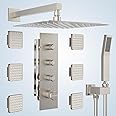 Bostingner Shower Jets System, 12 Inch Thermostatic Rainfall Shower System with 6 Body Spray Jets (Can All Run Together) Full Body Spray Shower System