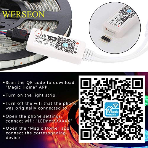 WERSEON LED Strip Lights Kit, Room led Lights Waterproof 32.8ft 5050 RGB 300led Light Strips Compatible with Alexa Google Home, Light Strip Kits Music Sync for Room TV Kitchen Home Party