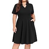 Mokayee Womens Plus Size Dresses Summer V Neck Casual Semi Formal Knee Length Church Wedding Guest Dresses with Pocktes