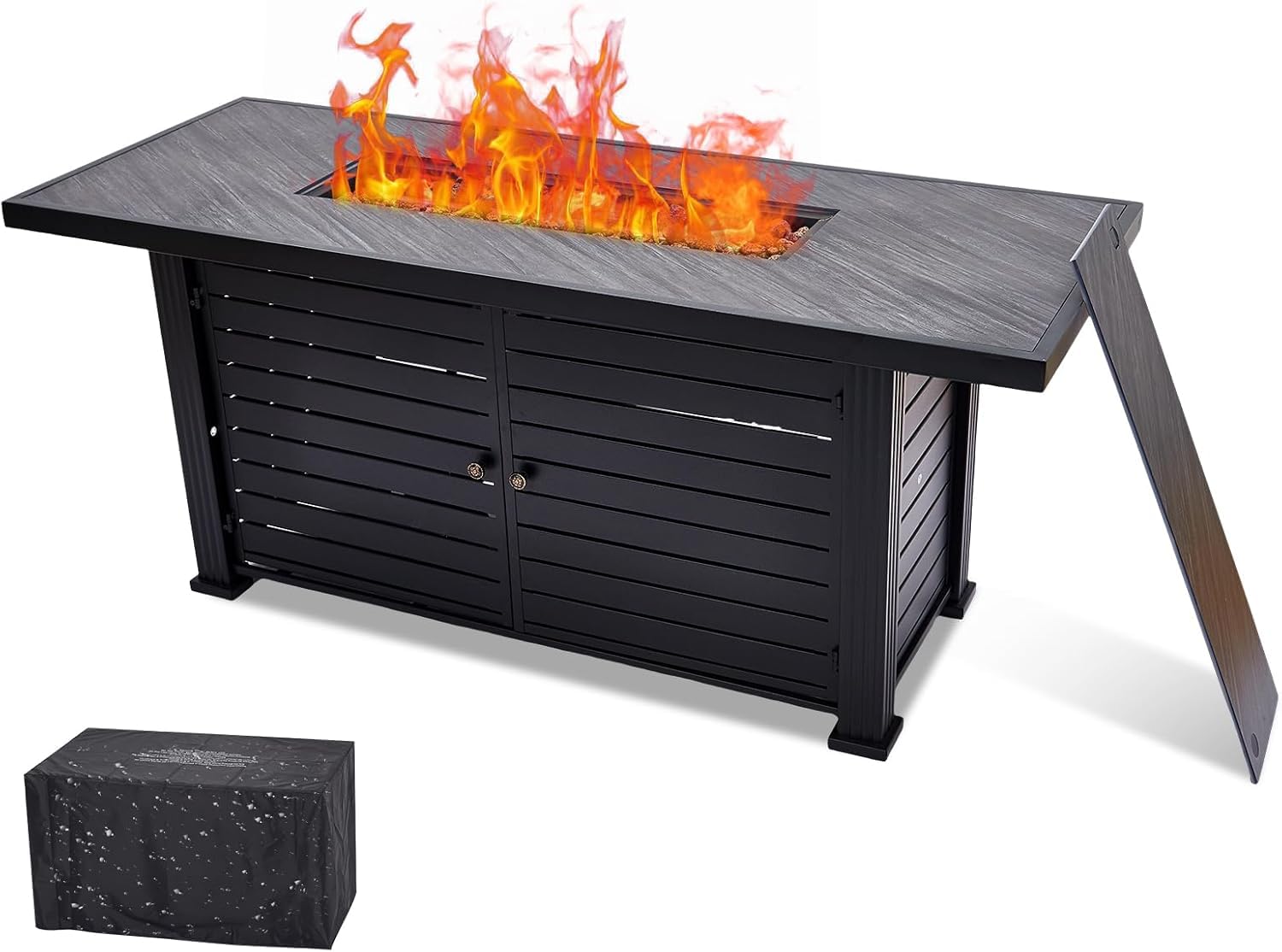 Photo 1 of MERXENG 57 Inch Propane Fire Pit Table, 50000BTU Outdoor Gas Fire Pits Rectangular with Rain Cover, Sturdy Steel and Iron Fence Surface, CSA Safety Certified, Companion for Outside Patio Deck Garden
