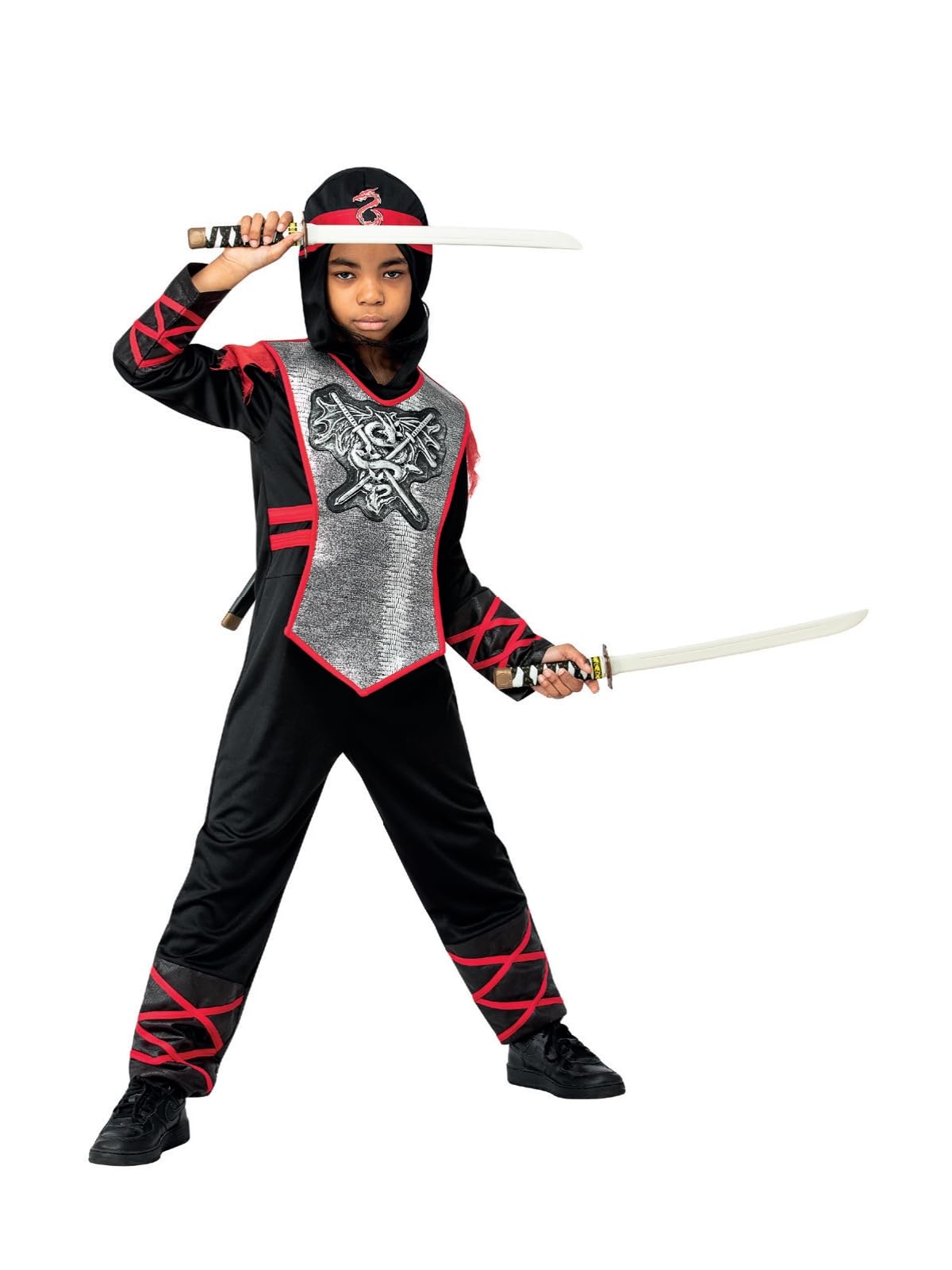 Smiffys Deluxe Dragon Ninja Costume Top with EVA Chest, Hood & Trousers, Halloween Child Fancy Dress, Dragon Dress Up Costumes