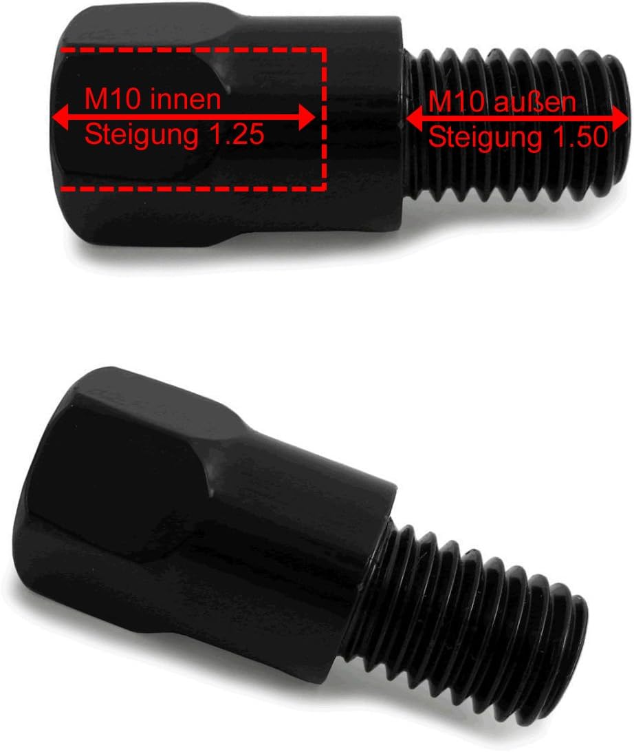 Spiegel-Adapter M10x1,25 Rechtsgewinde - Universal Spiegelanschluss Schwarz