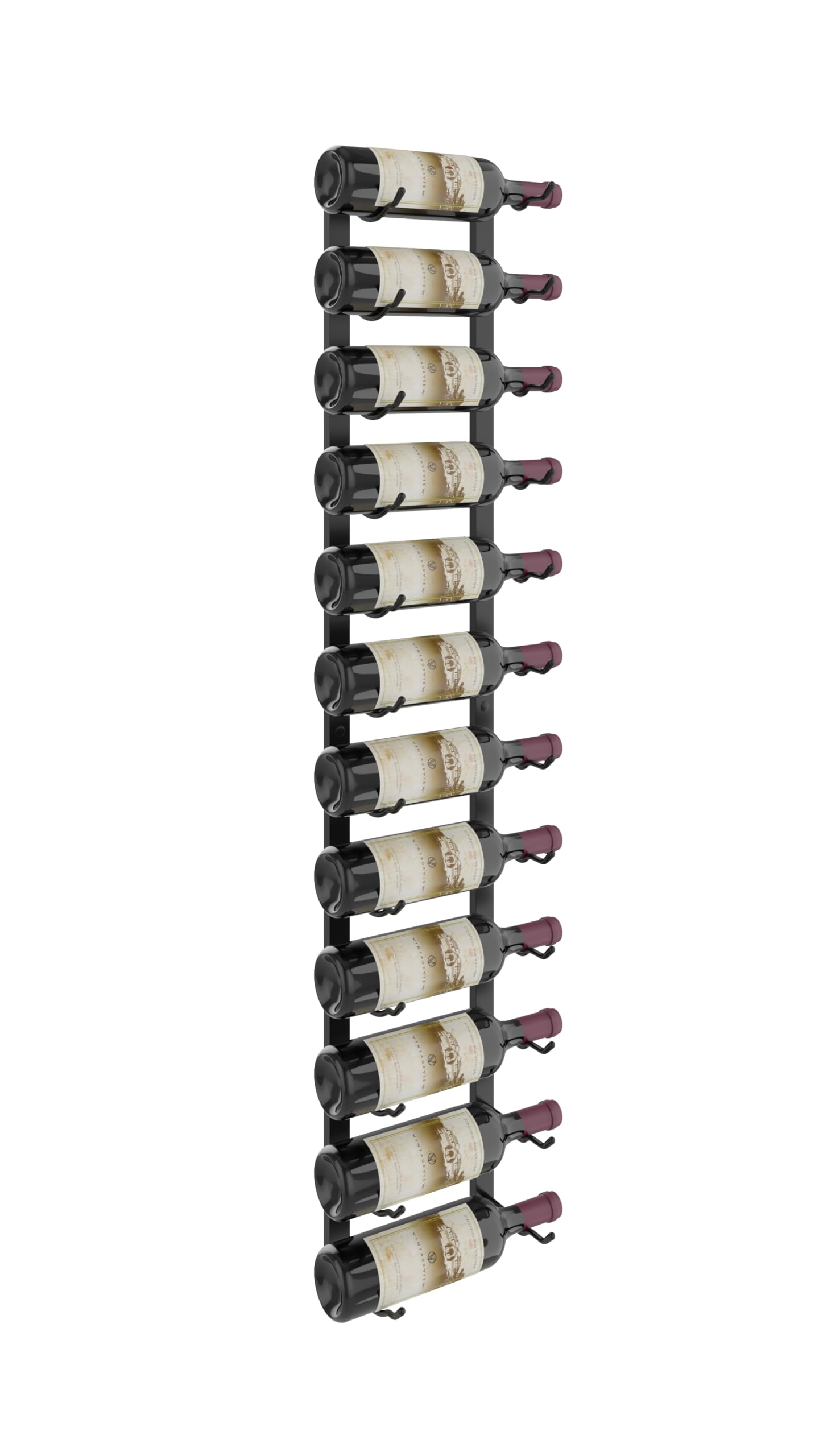 VintageView W Series Pro Wine Rack 44 - Metal Wall Mounted Wine Rack - Modern, Label Forward Wine Storage - Space Saving Wine Rack with 12 Bottle Storage Capacity (Matte Black)