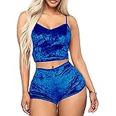RUEWEY Women Sexy Strappy Babydoll Lingerie Satin Pajama Set Camisole with Shorts 2 Piece Sleepwear