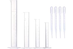 Rngeo Measuring Cylinder Set, 4 Sizes Graduated Polypropylene Lab Test Tubes in 100 ml, 50 ml, 25 ml, 10 ml for Laboratory, &
