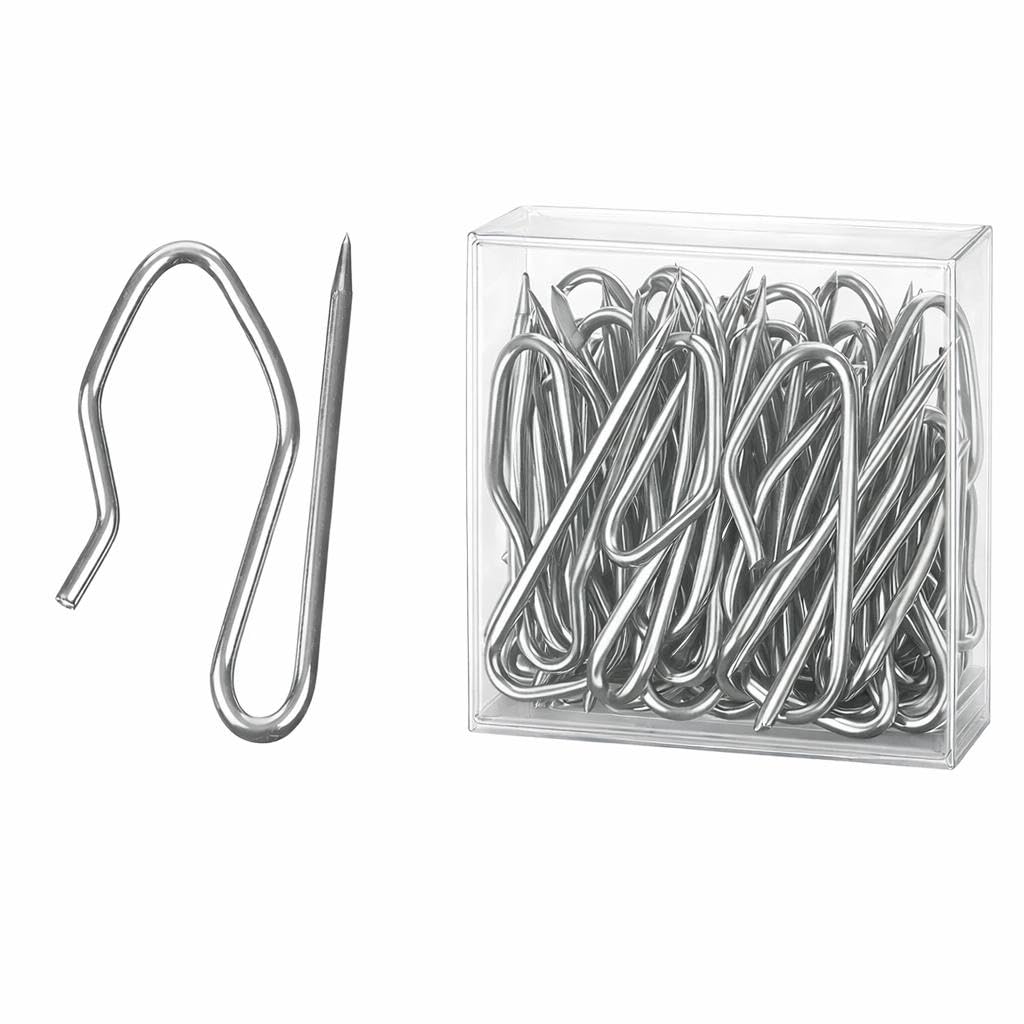 Curtain Hooks Metal- Heavy Duty Metal Pin Hooks, 50 Pack Curtain Pin Hooks for Pencil Pleat Curtains, Tracks, Rings and Rails - Silver — image 1