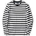 Zengjo Men's Casual Cotton Spandex Striped Crewneck Long-Sleeve T-Shirt Basic Pullover Stripe tee Shirt