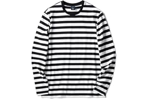 Zengjo Men's Casual Cotton Spandex Striped Crewneck Long-Sleeve T-Shirt Basic Pullover Stripe tee Shirt