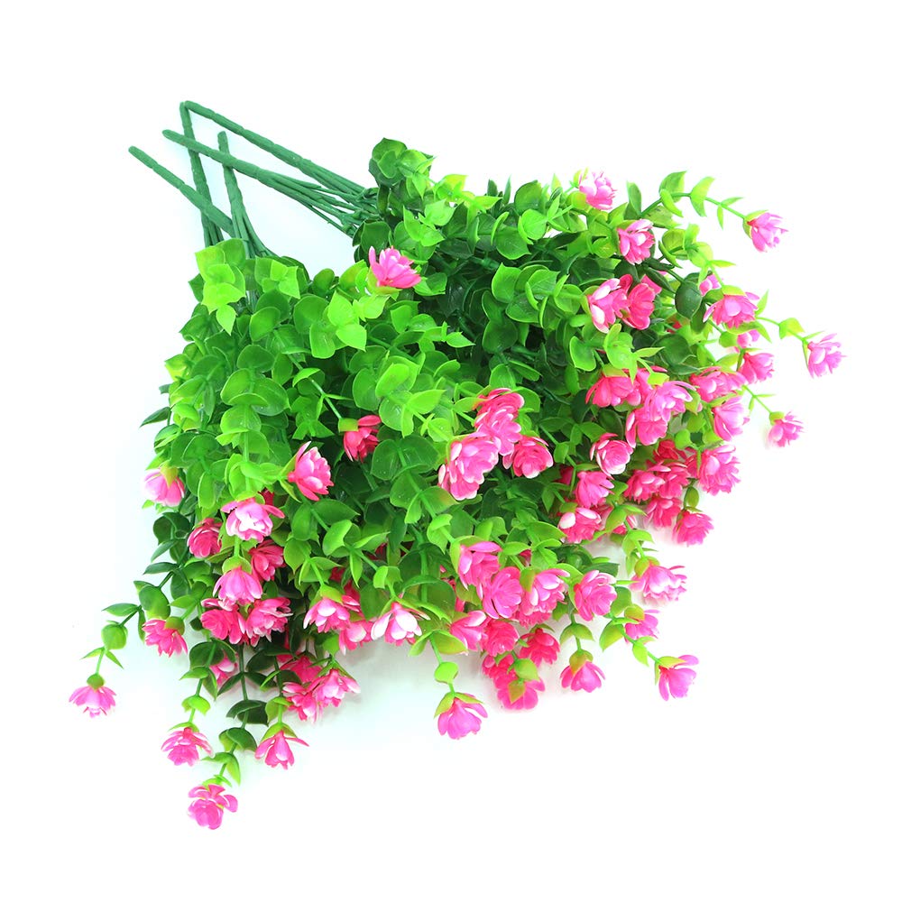 Shiwaki 5Pcs Artificial flower simulation green plant eucalyptus plant bouquet for Vase Porch Window Box Patio Wedding Home Decoration(Pink)