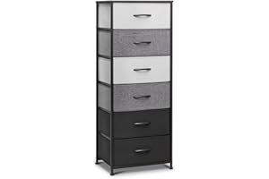 Pellebant Dresser for Bedroom with 6 Drawers, Tall Dresser Vertical Storage Tower, Sturdy Metal Frame, Fabric Storage with Wooden Handle and Wooden Top, Organizer Unit for Closet/Hallway, Black & Gray