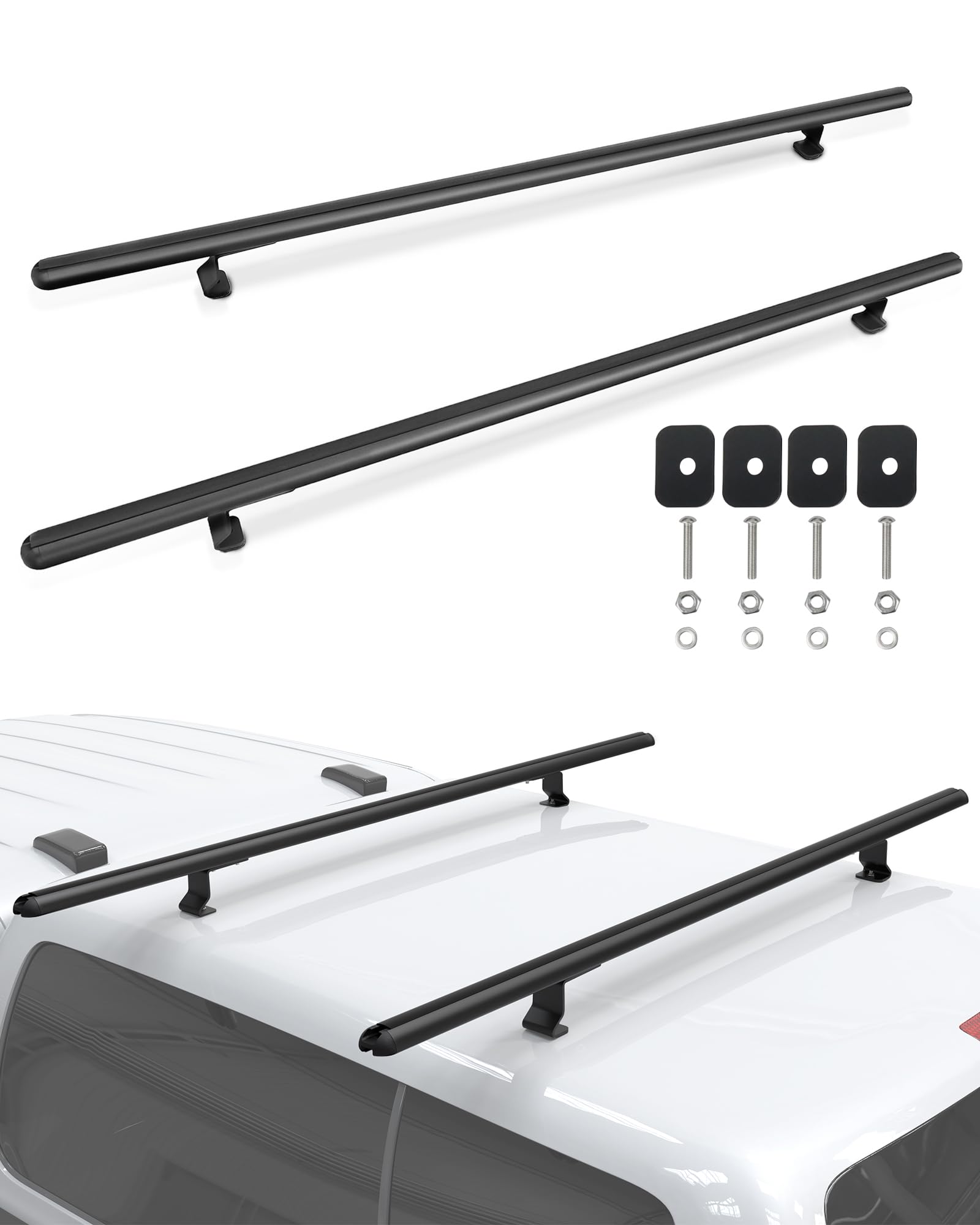 Photo 1 of Mountainpeak 500LB Capacity Pickup Truck Topper Ladder Rack Camper Shell Roof Rack for Van Trailer Truck Cap Rack - 60" Crossbar Aluminum Black