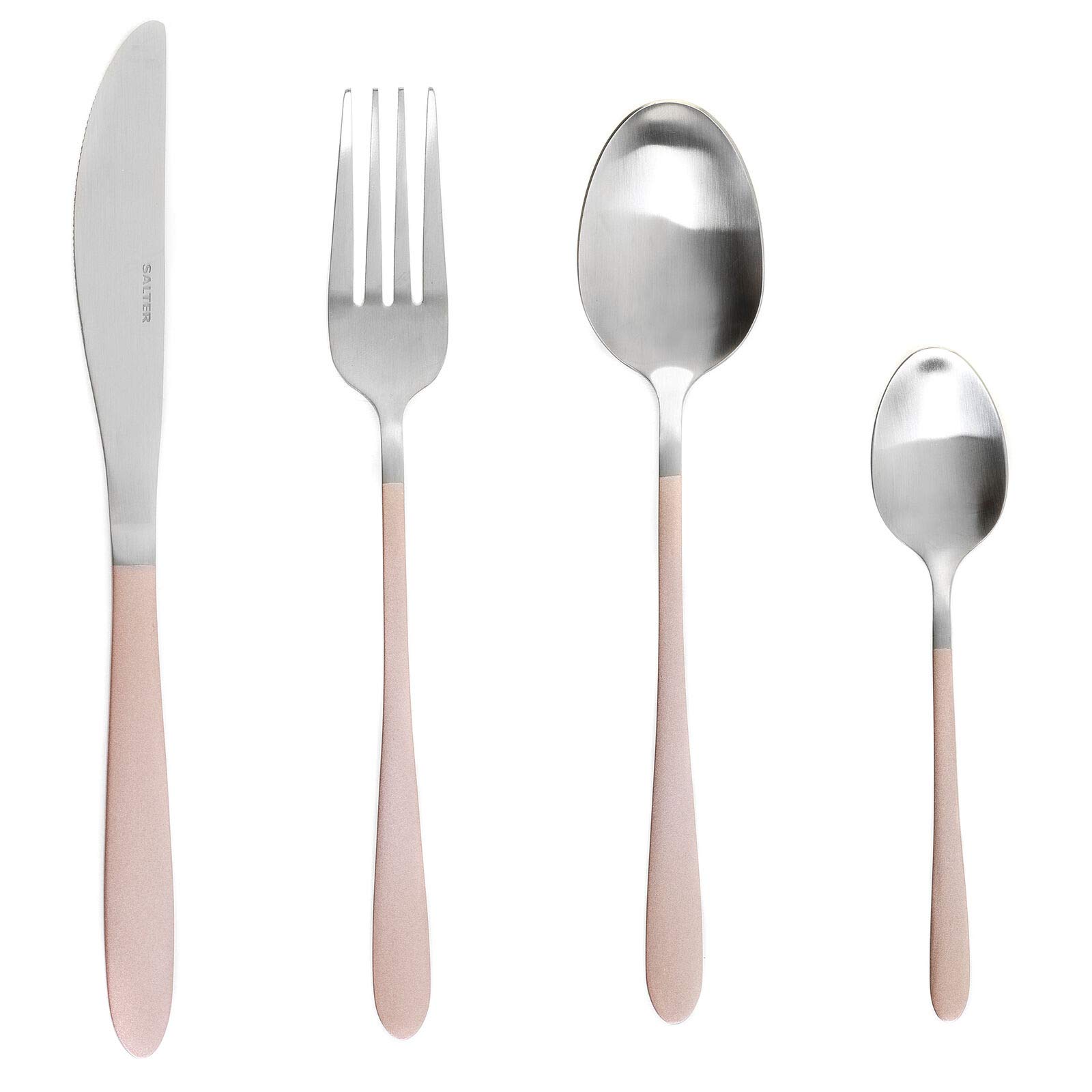 Salter BW08024C Champagne 16 Piece Cutlery Set - Stainless Steel Flatware, Tableware for 4 Place Settings, Pink Metallic Satin Finish Handle, Includes Forks, Knives, Teaspoons & Tablespoons