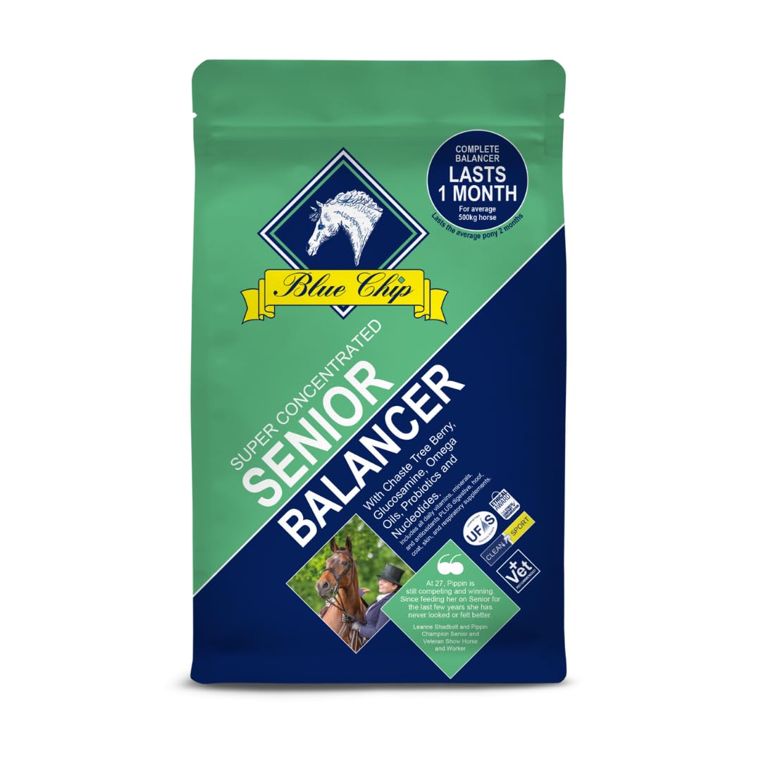 Blue Chip Senior Feed Balancer (Super Concentrated) 3kg Complete balanced horse feed for older horses with glucosamine & rosehip extract plus pre & probiotics & chaste tree berry suitable for Cushings