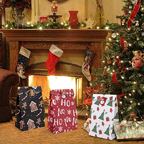 TOXOY 36PCS Christmas Goody Bags, Christmas Paper Candy Bags Bulk Christmas Treat Bags with Stickers for Gift Party Favors Holiday Christmas Supplies