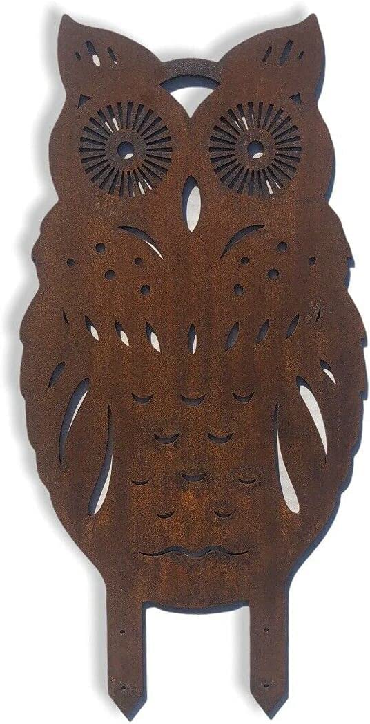 RUSTIC WAREHOUSE NORFOLK LIMITED Owl Garden Ornament, Fence Decoration, Owl Gift, Present For A Gardener, Rusty Metal Garden Decor, Garden Statue,